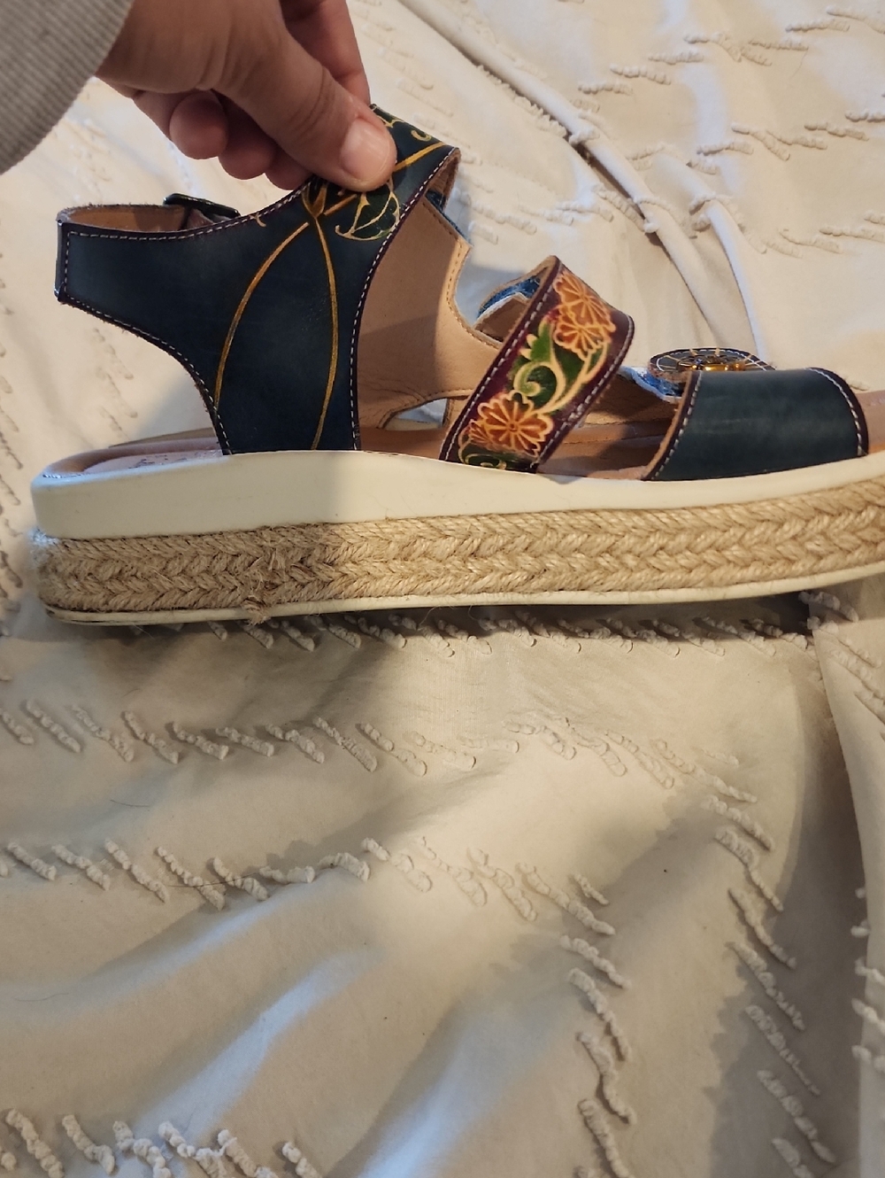 Artisan Floral Embroidered Platform Sandals - Navy & Multicolor - Picture 9 of 11